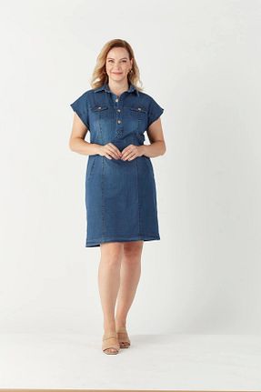 لباس سایز بزرگ آبی زنانه پارچه Moda Berray - کد 111800240