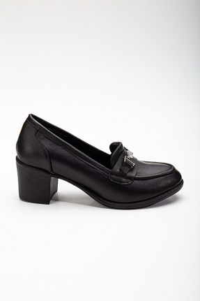 کفش پاشنه بلند کلاسیک مشکی زنانه چرم خالص ANALİN SHOES - کد 826253329