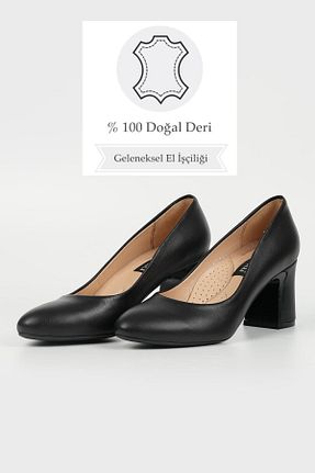 کفش پاشنه بلند کلاسیک مشکی زنانه چرم TUNAELLİ - کد 865165625