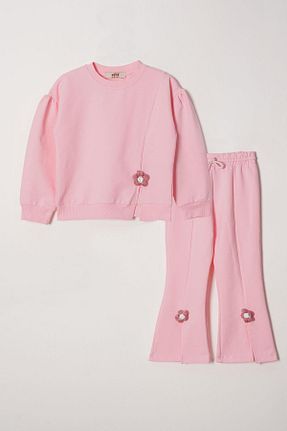 ست بالاتنه و پائین تنه صورتی بچه گانه بافتنی zepkids - کد 865161344