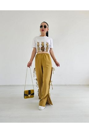 شلوار زرد زنانه کتان Altı Üstü Butik - کد 865182205