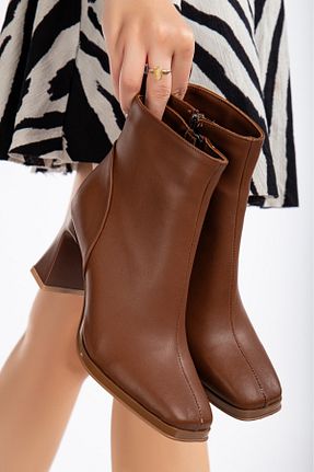 بوت / نیم بوت قهوه ای زنانه چرم مصنوعی Akçetin Moda - کد 865187085