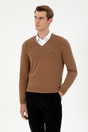 پلیور خاکی مردانه ساده U.S. Polo Assn. - کد 865196217