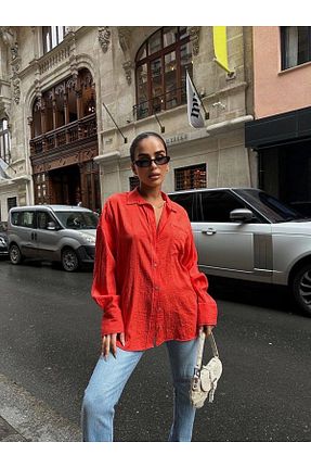 پیراهن نارنجی زنانه اورسایز Simli Moda - کد 865186030