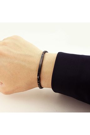 دستبند استیل (فولاد) مشکی مردانه استیل (فولاد) Hepimitu - کد 865232171