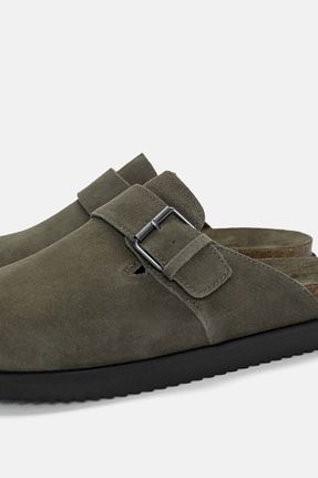 دمپائی سبز مردانه چرم خالص Pull & Bear - کد 865261403