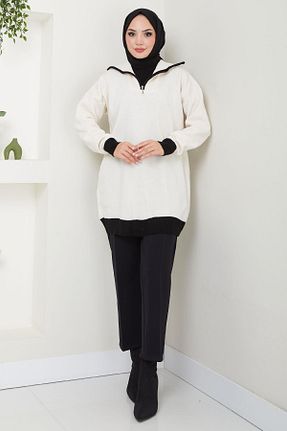 تونیک حجاب سفید زنانه تریکو hafsamina - کد 865255046