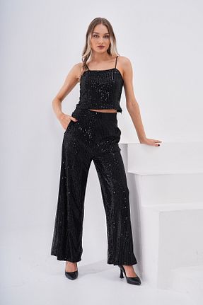 ست بالاتنه و پائین تنه مشکی زنانه بافت Shine Fine - کد 865252242