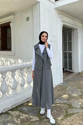 ست بالاتنه و پائین تنه طوسی زنانه بافتنی QUQA - کد 865261922