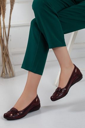 کفش کژوال زرشکی زنانه چرم مصنوعی Dilimler Ayakkabı - کد 93772844
