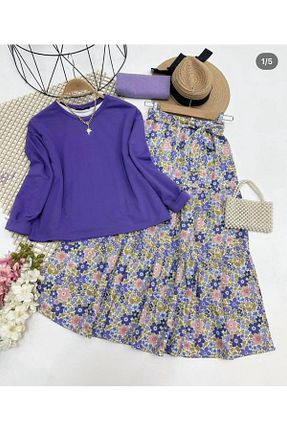 ست بالاتنه و پائین تنه حجاب بنفش زنانه رگولار YILMAZBARMAZ - کد 865296781