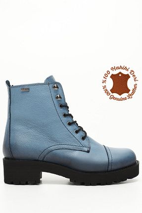 بوت / نیم بوت آبی زنانه چرم خالص GÖNDERİ(R) - کد 366129478