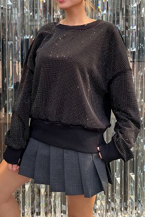 سوئیشرت سایز بزرگ مشکی زنانه اورسایز RICH GLAM - کد 865391621