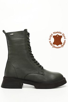 بوت / نیم بوت خاکی زنانه چرم خالص GÖNDERİ(R) - کد 688432814