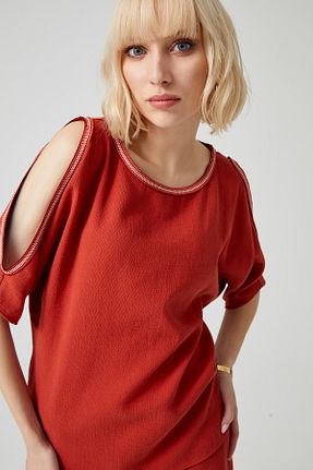 پیراهن نارنجی زنانه یقه مربعی Naramaxx - کد 730861450