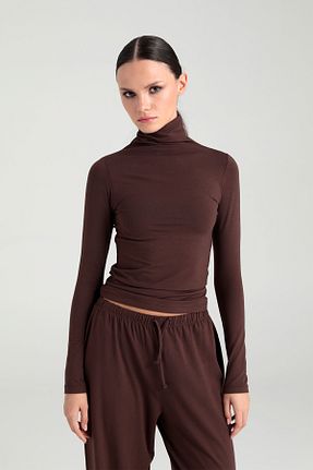 بلوز قهوه ای زنانه ساده SHEISMONO - کد 457492181
