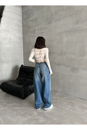 شلوار جین آبی زنانه پاچه پهن ayday butik - کد 865512150