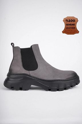 بوت / نیم بوت طوسی مردانه چرم خالص Muggo - کد 862142209