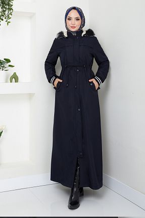 پالتو پشمی حجاب سرمه ای زنانه رگولار ModaMerve - کد 865546293
