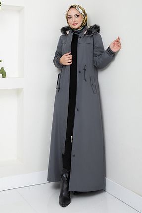 پالتو پشمی حجاب طوسی زنانه رگولار ModaMerve - کد 865546215
