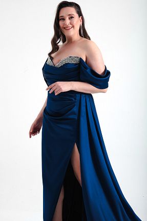 لباس مجلسی سایز بزرگ سرمه ای زنانه یقه قایقی Lafaba - کد 846935743