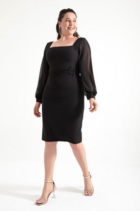 لباس مجلسی سایز بزرگ مشکی زنانه یقه مربعی Lafaba - کد 824526802