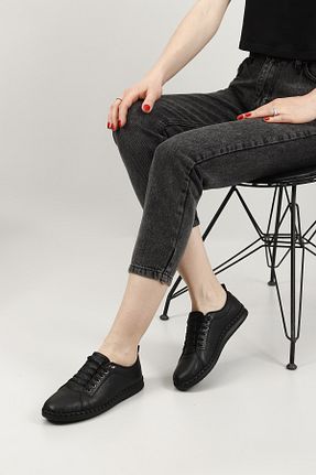 کفش کژوال مشکی زنانه چرم خالص GÖNDERİ(R) - کد 808620253