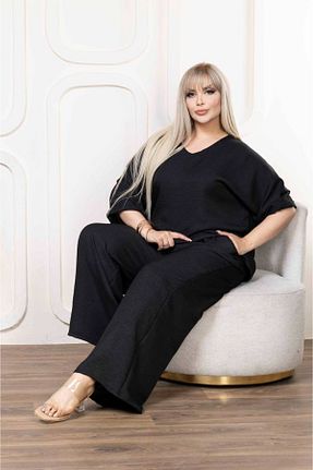 ست بالاتنه و پائین تنه سایز بزرگ مشکی زنانه کش دار garajmood - کد 865724642