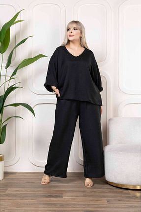 ست بالاتنه و پائین تنه سایز بزرگ مشکی زنانه کش دار garajmood - کد 865724642