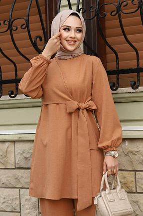 ست بالاتنه و پائین تنه سایز بزرگ قهوه ای زنانه بافتنی MİSSKAYLE - کد 793648116