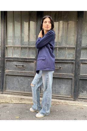 کت بلیزر سرمه ای زنانه کرپ DEQ FASHION - کد 865871669