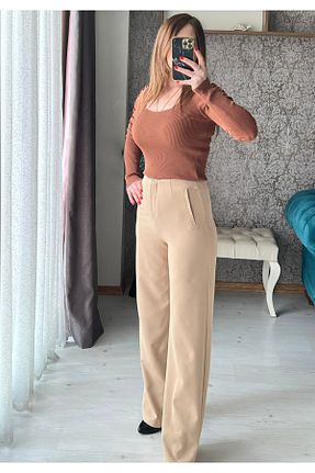 شلوار پارچه ای بژ زنانه بلند VOSEM BUTİK - کد 865941156