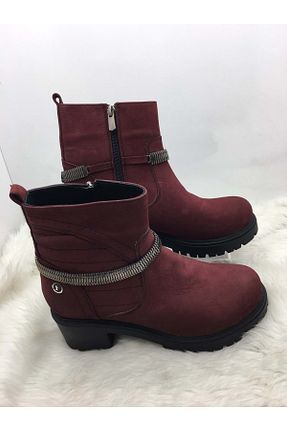 بوت / نیم بوت زرشکی زنانه پاشنه ضخیم ÇİĞDEM KUNDURA - کد 388838136