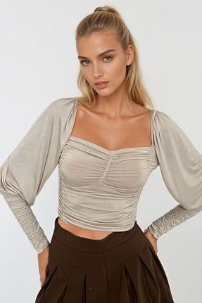 بلوز طوسی زنانه ساده Trend Alaçatı Stili - کد 864770610
