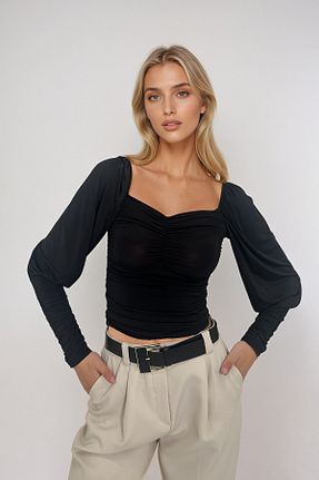 بلوز مشکی زنانه ساده Trend Alaçatı Stili - کد 864770624