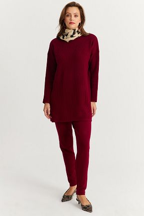 ست بالاتنه و پائین تنه زرشکی زنانه بافتنی Cool & Sexy - کد 861604253