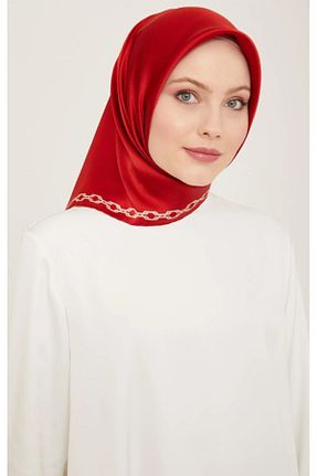 روسری قرمز کرپ ساتن ابریشم Armine - کد 809265335
