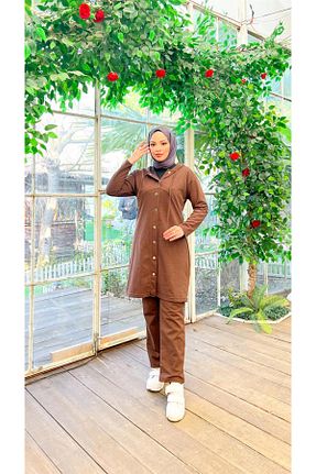 ست بالاتنه و پائین تنه حجاب قهوه ای زنانه رگولار Bwest - کد 800845538