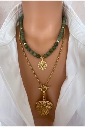 گردنبند جواهر سبز زنانه روکش طلا TARZ-I TAKI - کد 864921477