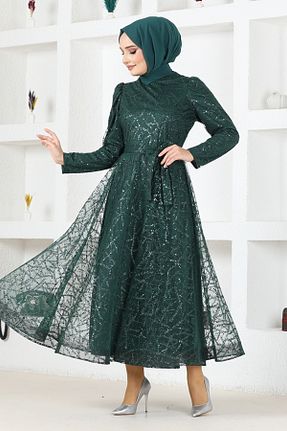 لباس مجلسی حجاب سبز زنانه یقه دوچرخه ModaMerve - کد 844036914