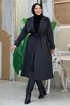 پالتو پشمی حجاب مشکی زنانه رگولار TRENDTESETTÜR - کد 864899312
