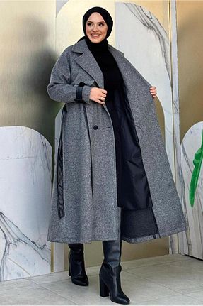 پالتو پشمی حجاب طوسی زنانه رگولار TRENDTESETTÜR - کد 864899293