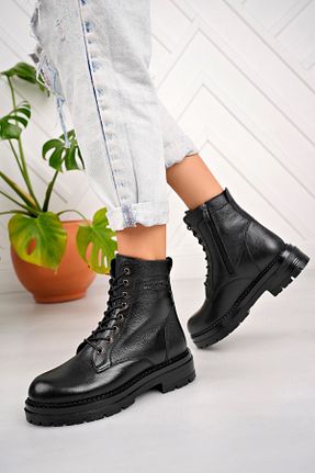 بوت / نیم بوت مشکی زنانه چرم خالص Derimoda - کد 864858149