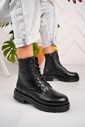 بوت / نیم بوت مشکی زنانه چرم خالص Derimoda - کد 864858149