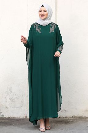 لباس مجلسی حجاب سبز زنانه یقه دوچرخه Amine Hüma - کد 769601931