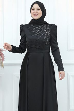 لباس مجلسی حجاب مشکی زنانه دانتل Amine Hüma - کد 745980048