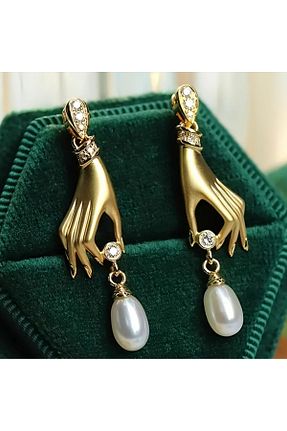 گوشواره جواهر طلائی مروارید TAKİŞKO - کد 864973142