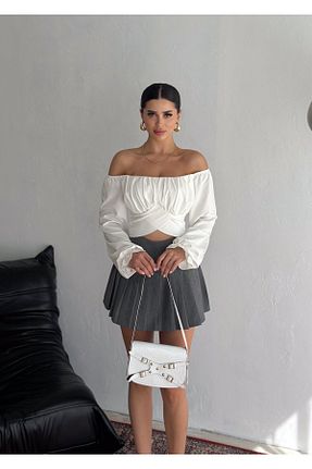 بلوز سفید زنانه ساده QUTTA - کد 864985556
