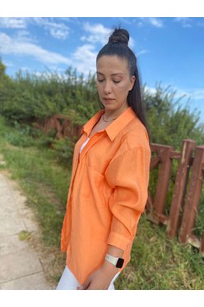 پیراهن نارنجی زنانه اورسایز VİSAVİS BUTİK - کد 864995433