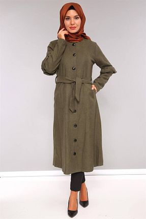 پالتو پشمی حجاب خاکی زنانه رگولار moda periy - کد 865002283